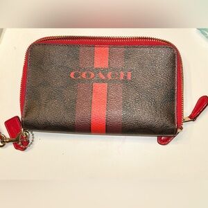 Coach Red and Brown Striped Wallet